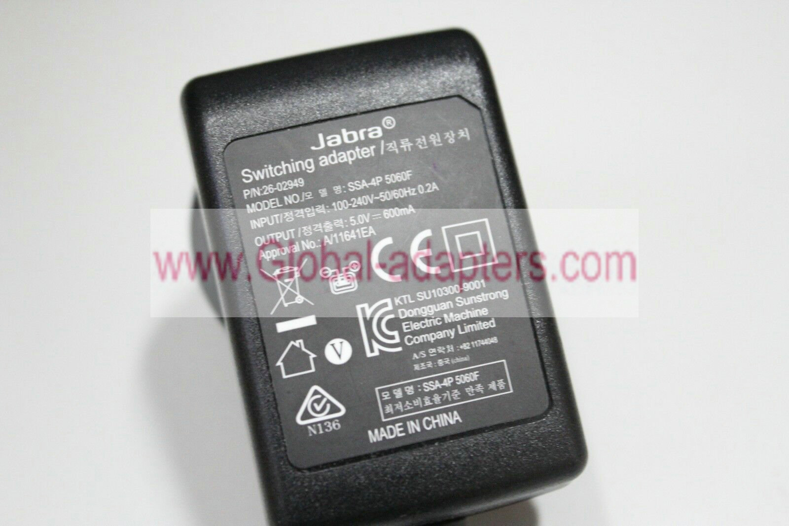JABRA SSA-4P 5060F SWITCHING ADAPTER 5V 0.6A 26-02949 power charger - Click Image to Close